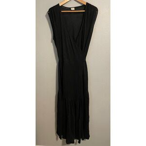 R2P Dress Womens Medium Black Linen Maxi Sleeveless Wrap Made Lagenlook FLAW